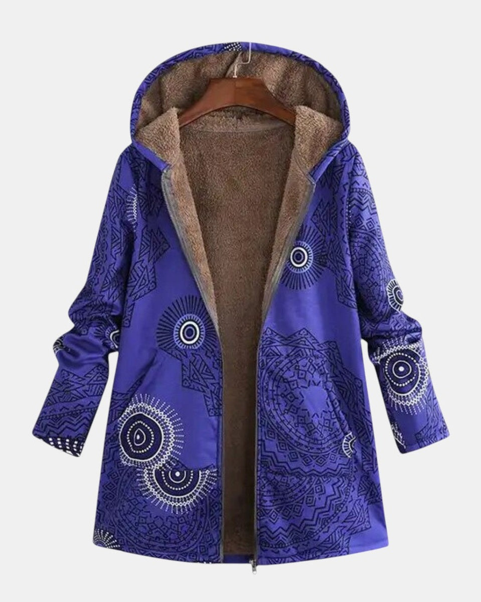 Luna Navy Blue Fleece Hoodie with Mandala Pattern