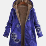 Luna Navy Blue Fleece Hoodie with Mandala Pattern