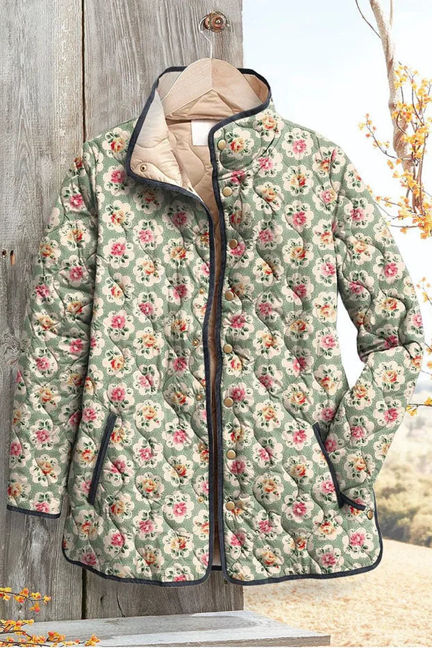 Marnie Mint Green Quilted Jacket with Fine Rose Pattern - view 2