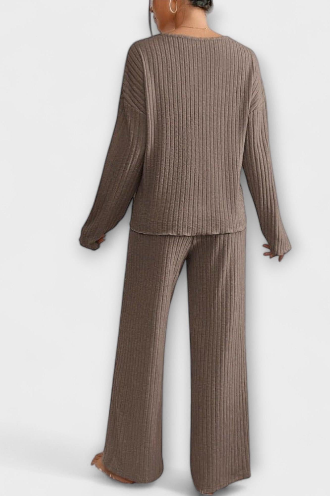 Melody, Ribbed Knitted Jumper & Wide-Leg Trousers Set