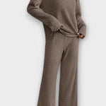 Melody, Ribbed Knitted Jumper & Wide-Leg Trousers Set
