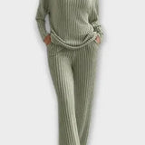 Melody, Ribbed Knitted Jumper & Wide-Leg Trousers Set