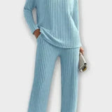 Melody, Ribbed Knitted Jumper & Wide-Leg Trousers Set