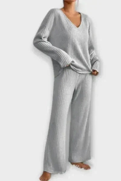 Melody, Ribbed Knitted Jumper & Wide-Leg Trousers Set
