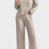 Melody, Ribbed Knitted Jumper & Wide-Leg Trousers Set