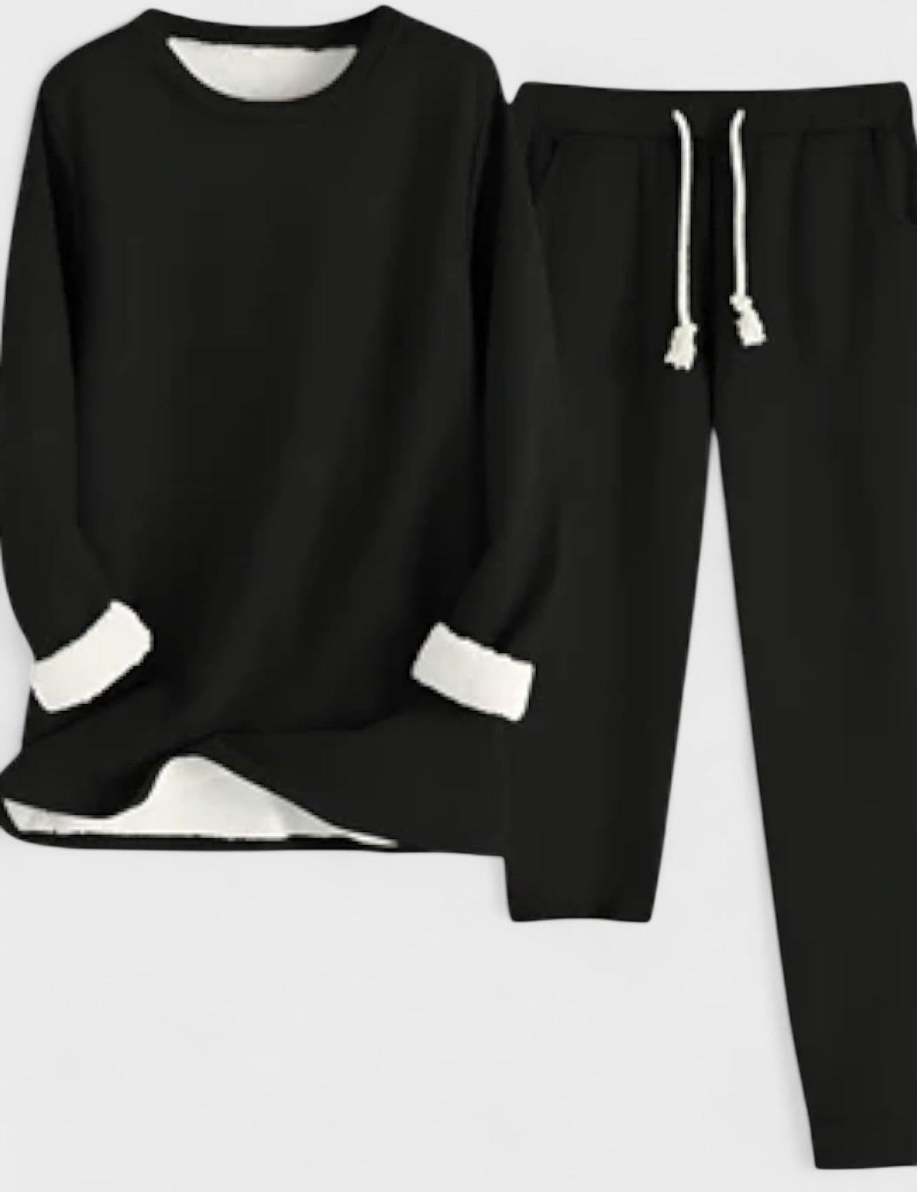 Matilda, Contrast-Trim Long-Sleeve Top & Trousers Set