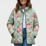 Millicent Mint Green Quilted Jacket with Large Roses