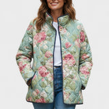 Millicent Mint Green Quilted Jacket with Large Roses