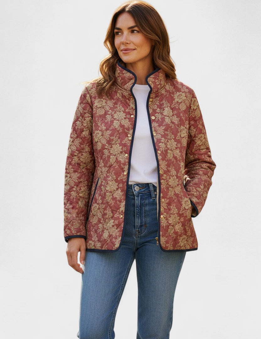 Madeleine Brown Quilted Jacket with Ornamental Pattern