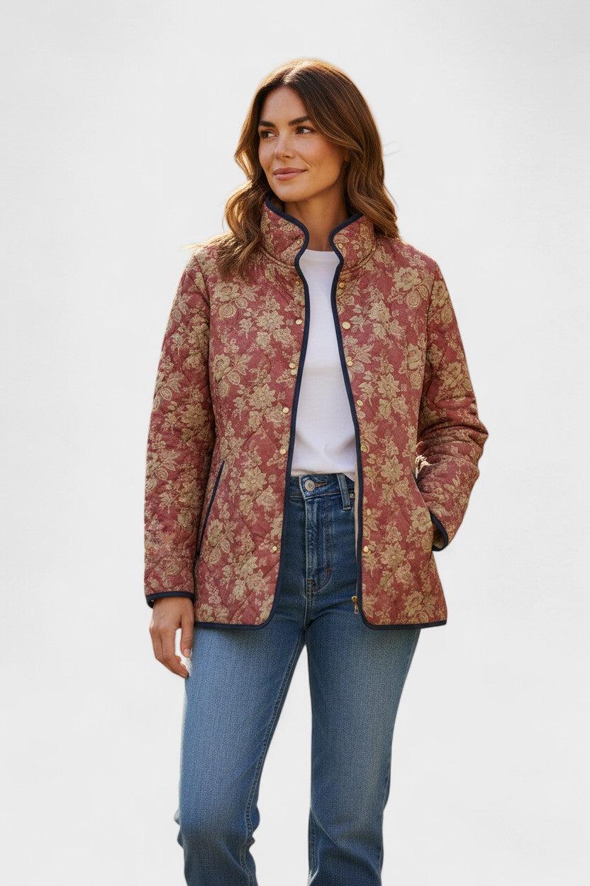 Madeleine Brown Quilted Jacket with Ornamental Pattern