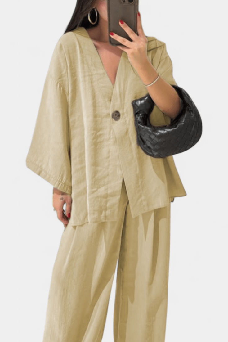 Millicent, Relaxed Wrap Top & Wide-Leg Trousers Set