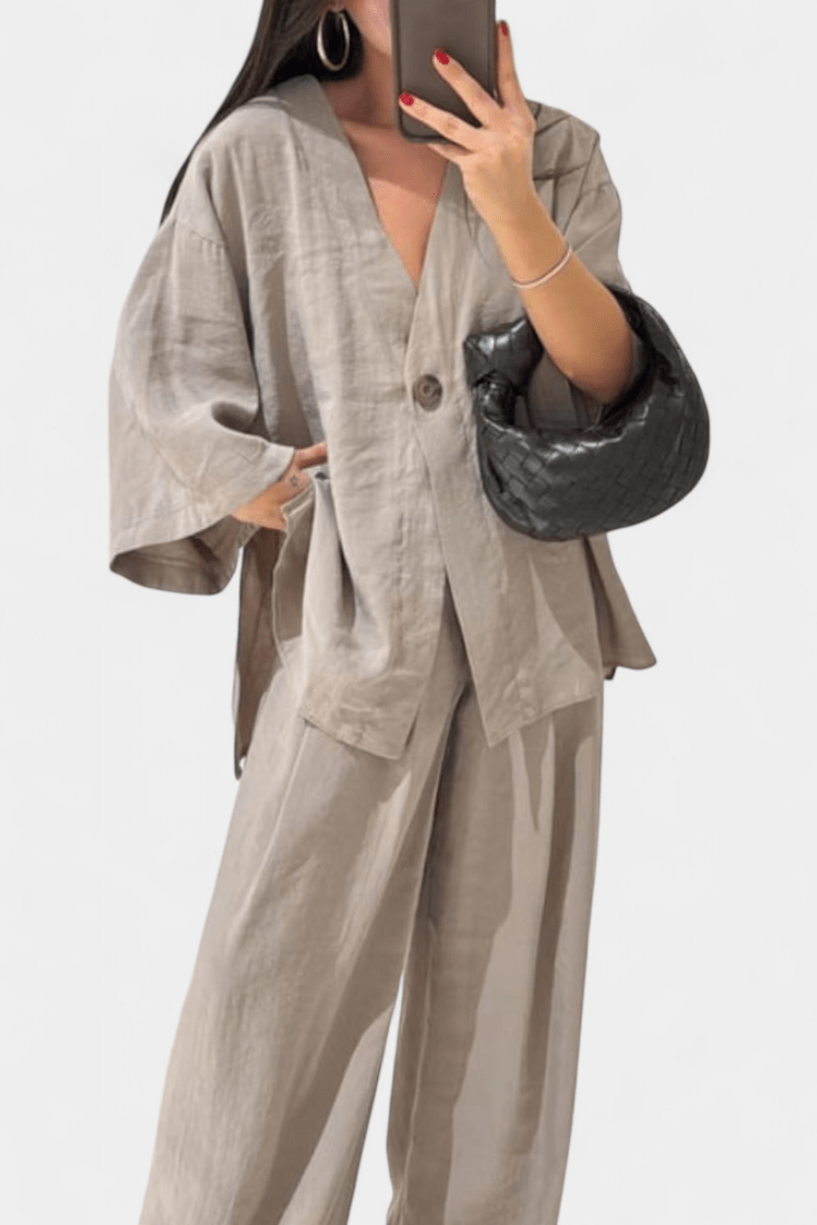 Millicent, Relaxed Wrap Top & Wide-Leg Trousers Set
