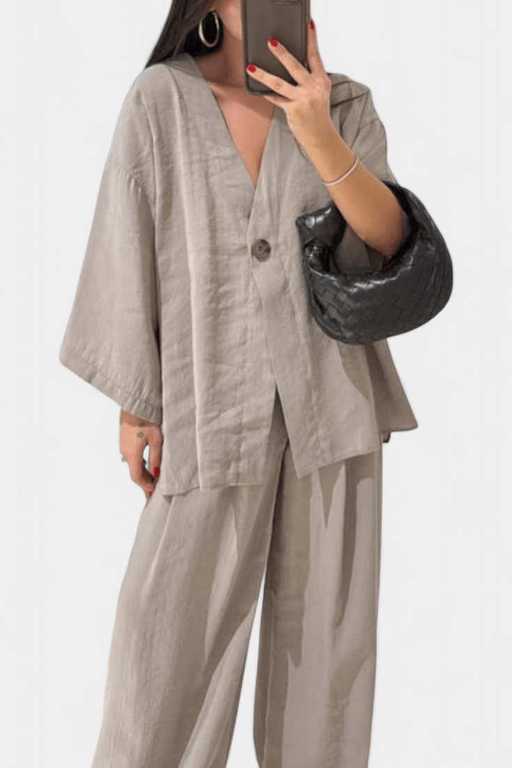 Millicent, Relaxed Wrap Top & Wide-Leg Trousers Set