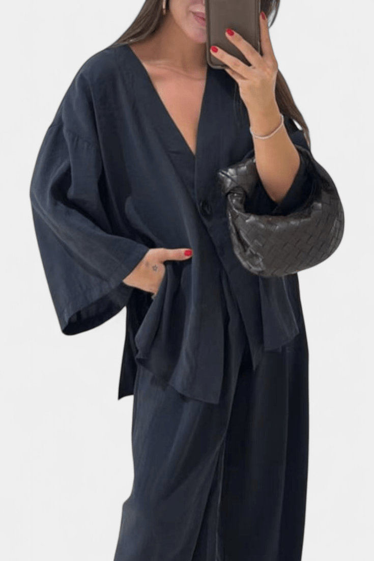 Millicent, Relaxed Wrap Top & Wide-Leg Trousers Set