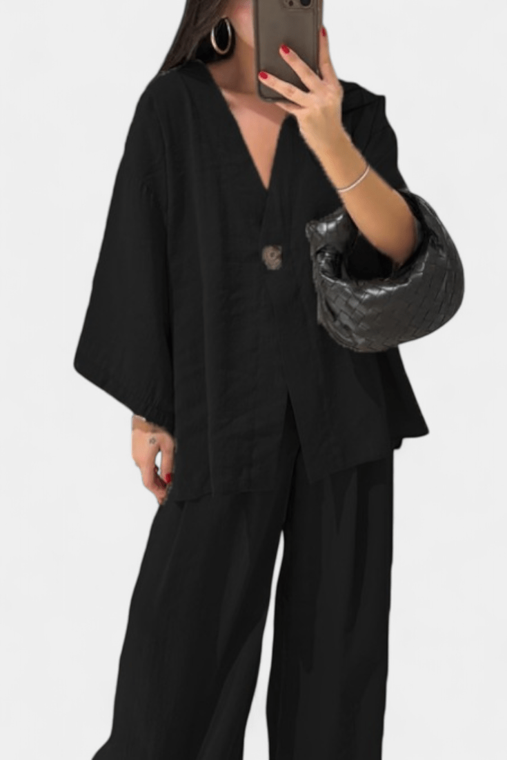 Millicent, Relaxed Wrap Top & Wide-Leg Trousers Set