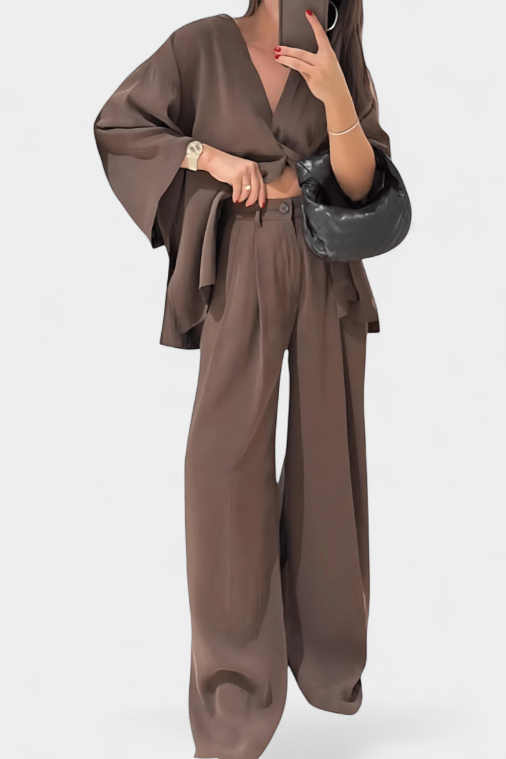 Millicent, Relaxed Wrap Top & Wide-Leg Trousers Set