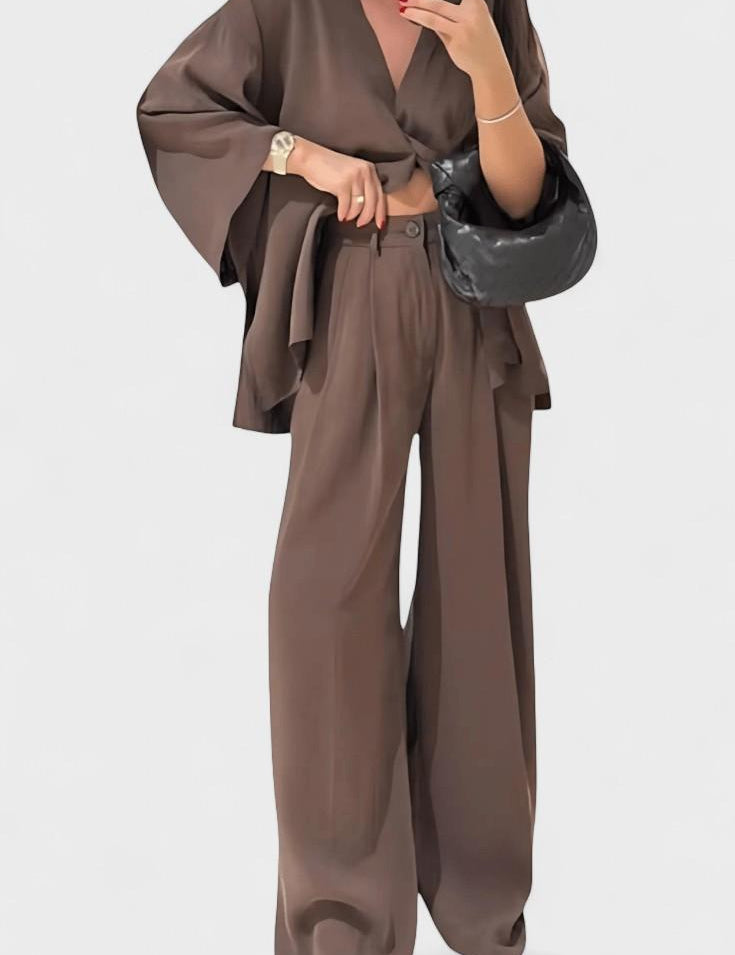 Millicent, Relaxed Wrap Top & Wide-Leg Trousers Set