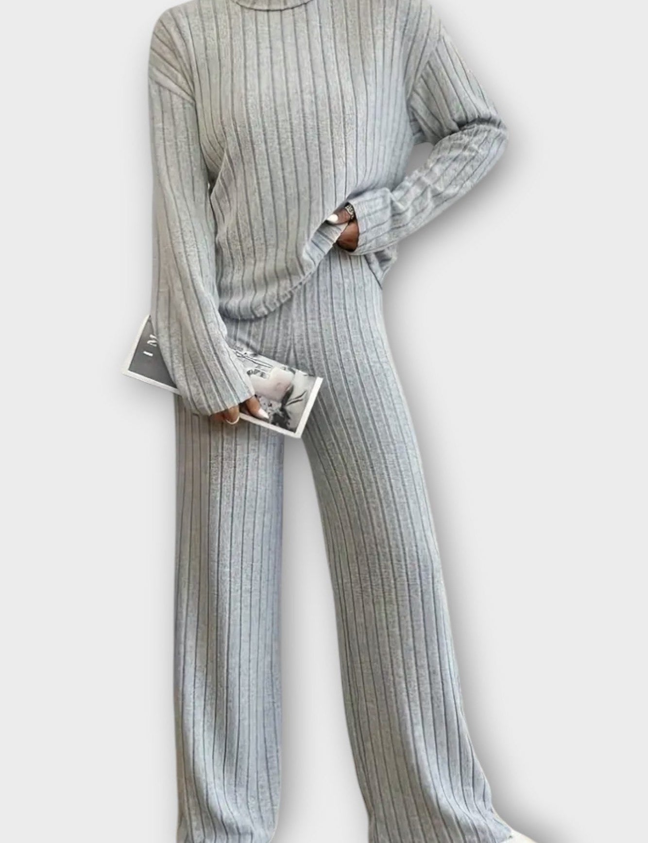 Nadine, Ribbed Knitted Jumper & Wide-Leg Trousers Set
