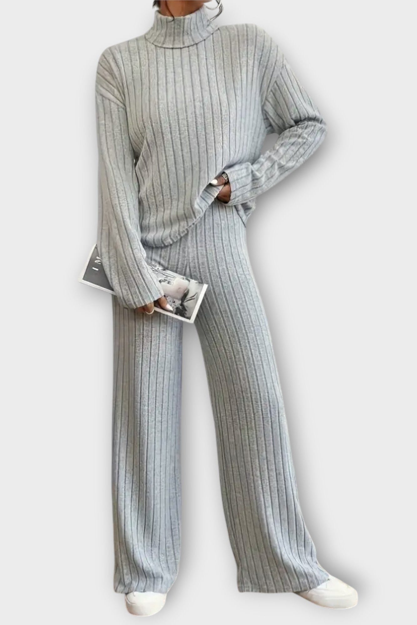 Nadine, Ribbed Knitted Jumper & Wide-Leg Trousers Set