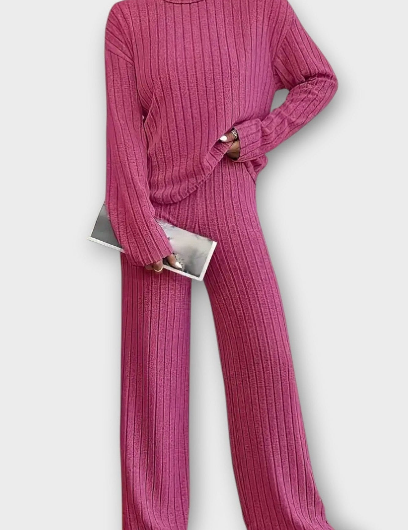 Nadine, Ribbed Knitted Jumper & Wide-Leg Trousers Set