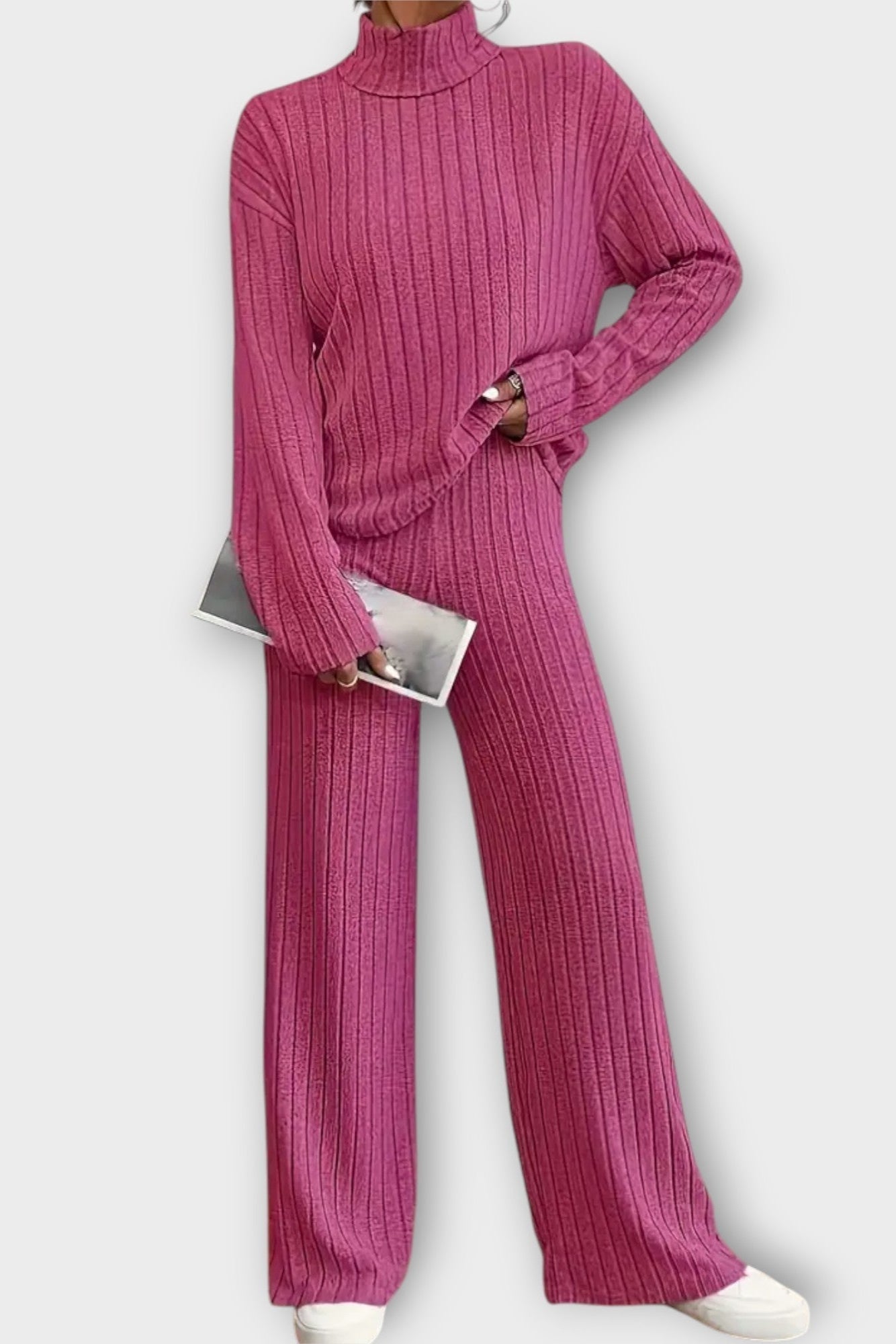 Nadine, Ribbed Knitted Jumper & Wide-Leg Trousers Set