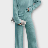 Nadine, Ribbed Knitted Jumper & Wide-Leg Trousers Set