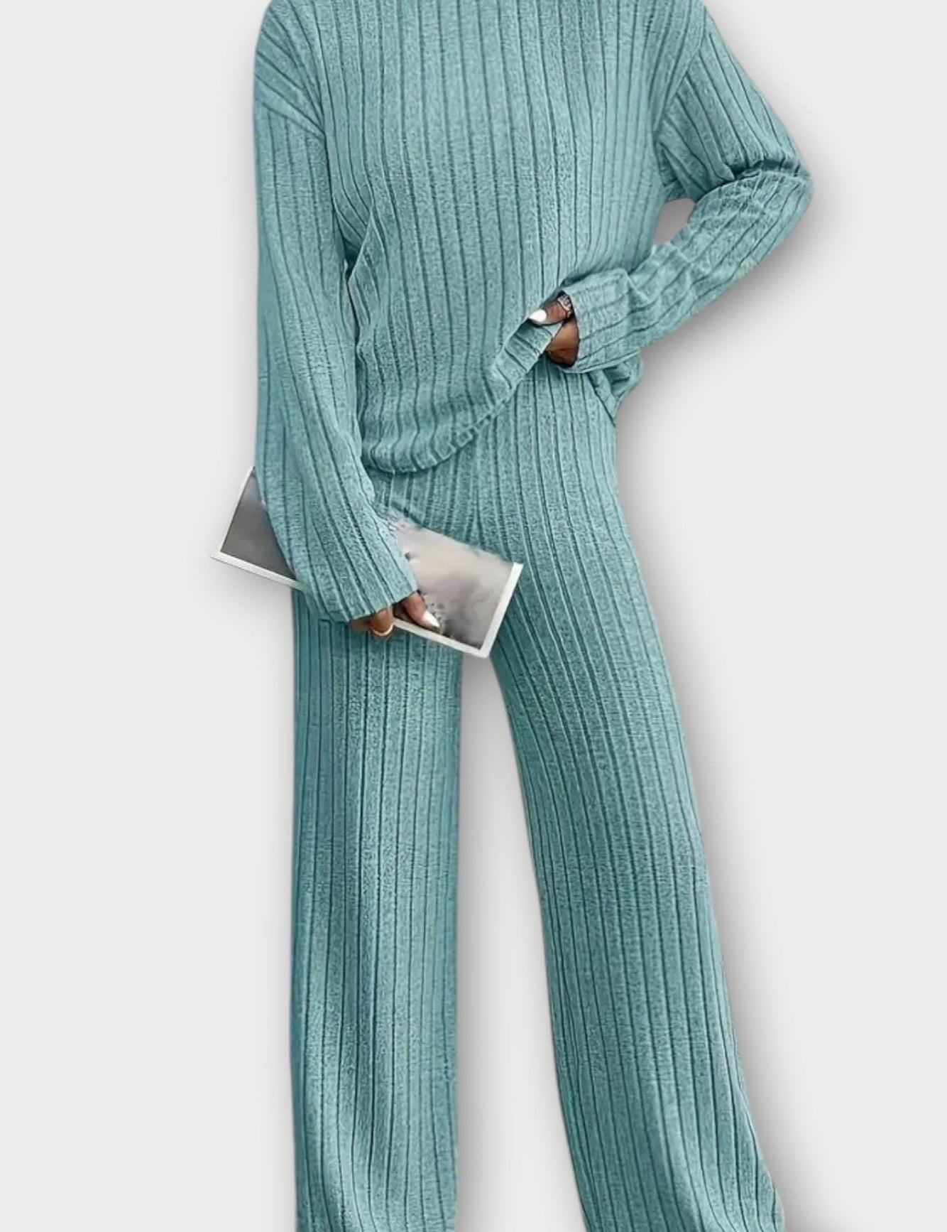 Nadine, Ribbed Knitted Jumper & Wide-Leg Trousers Set