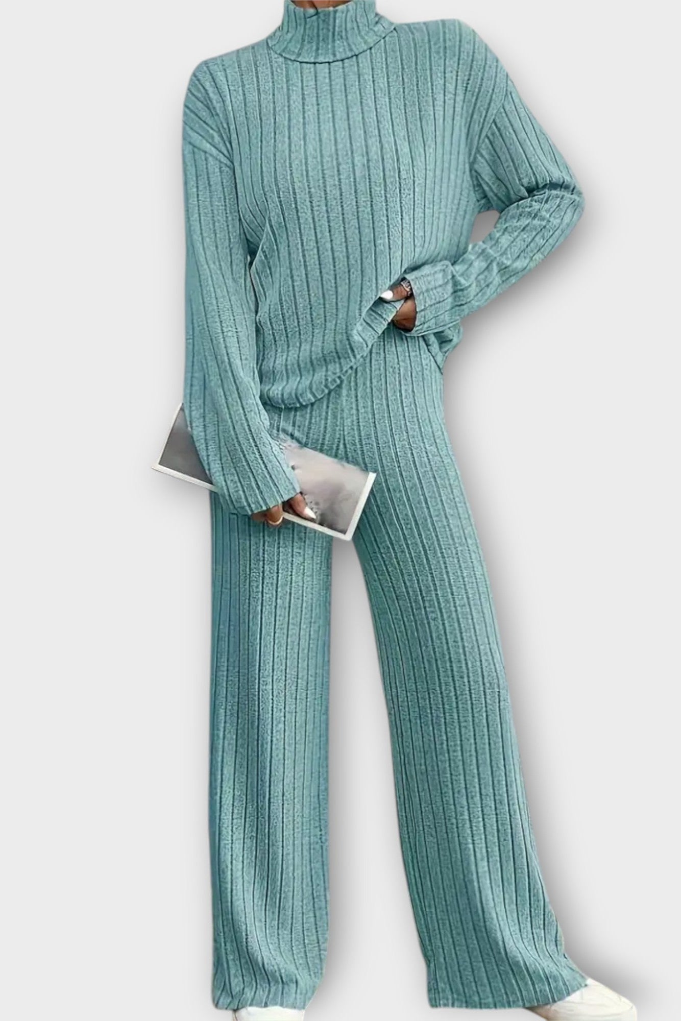 Nadine, Ribbed Knitted Jumper & Wide-Leg Trousers Set