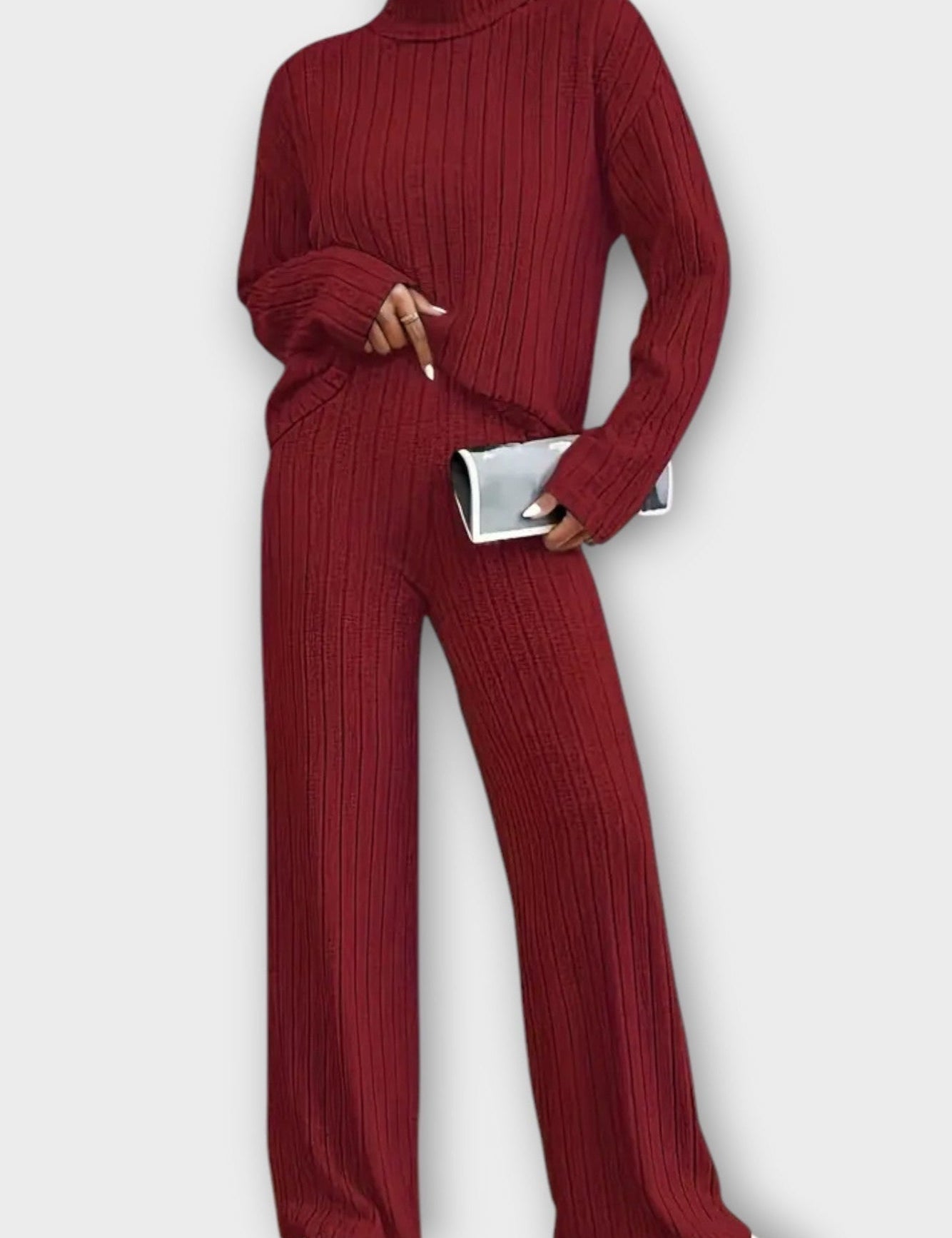Nadine, Ribbed Knitted Jumper & Wide-Leg Trousers Set