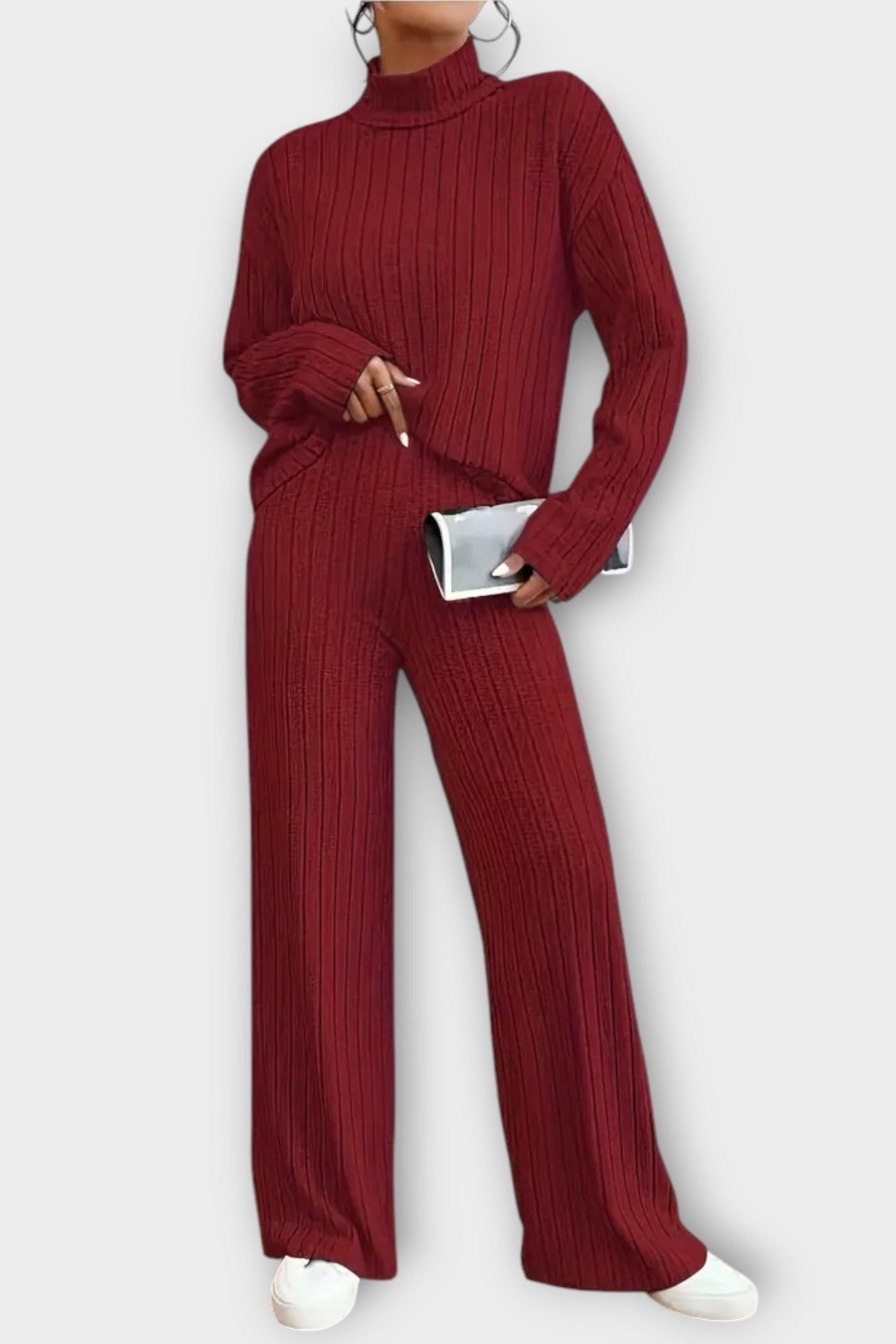 Nadine, Ribbed Knitted Jumper & Wide-Leg Trousers Set