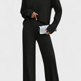 Nadine, Ribbed Knitted Jumper & Wide-Leg Trousers Set