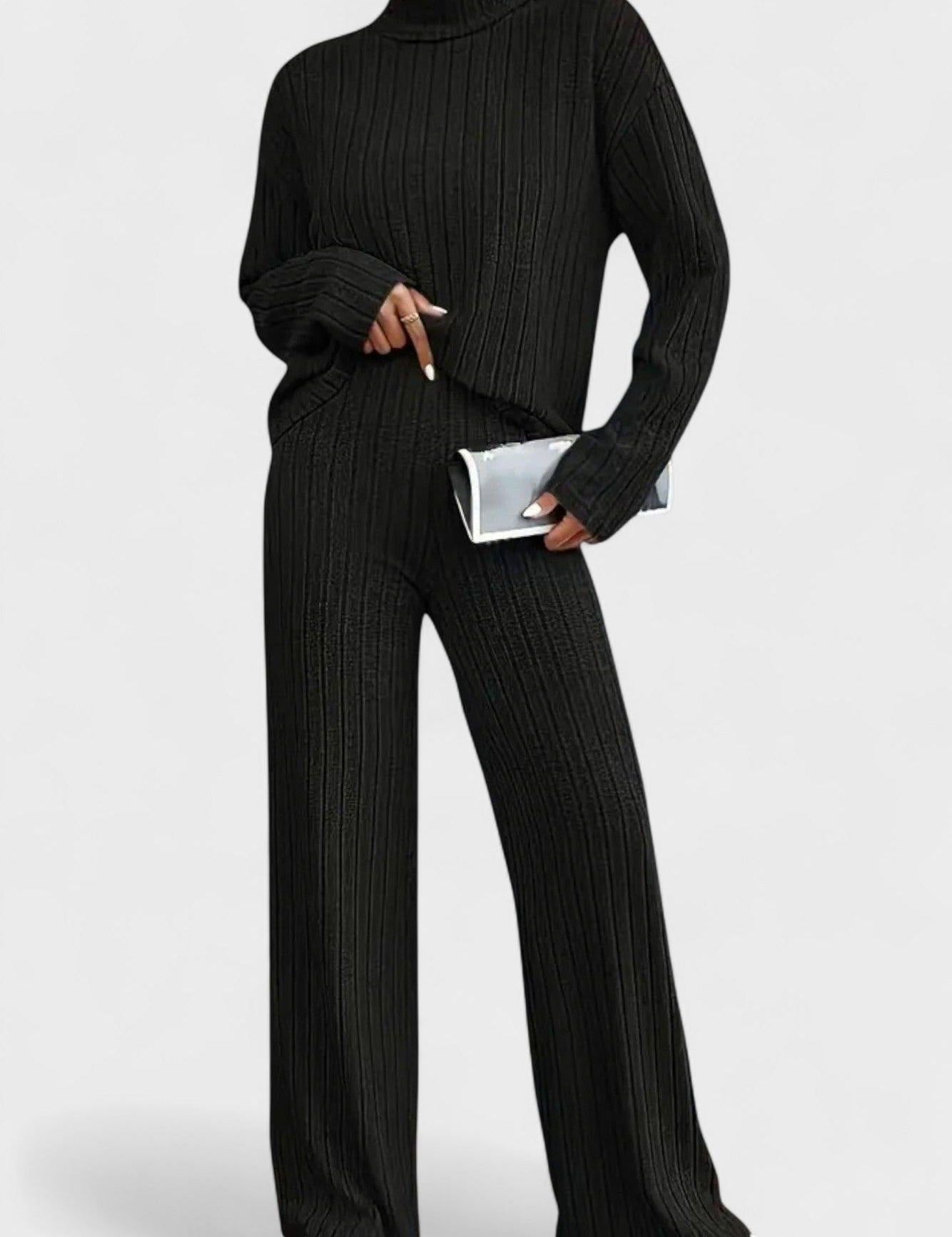 Nadine, Ribbed Knitted Jumper & Wide-Leg Trousers Set