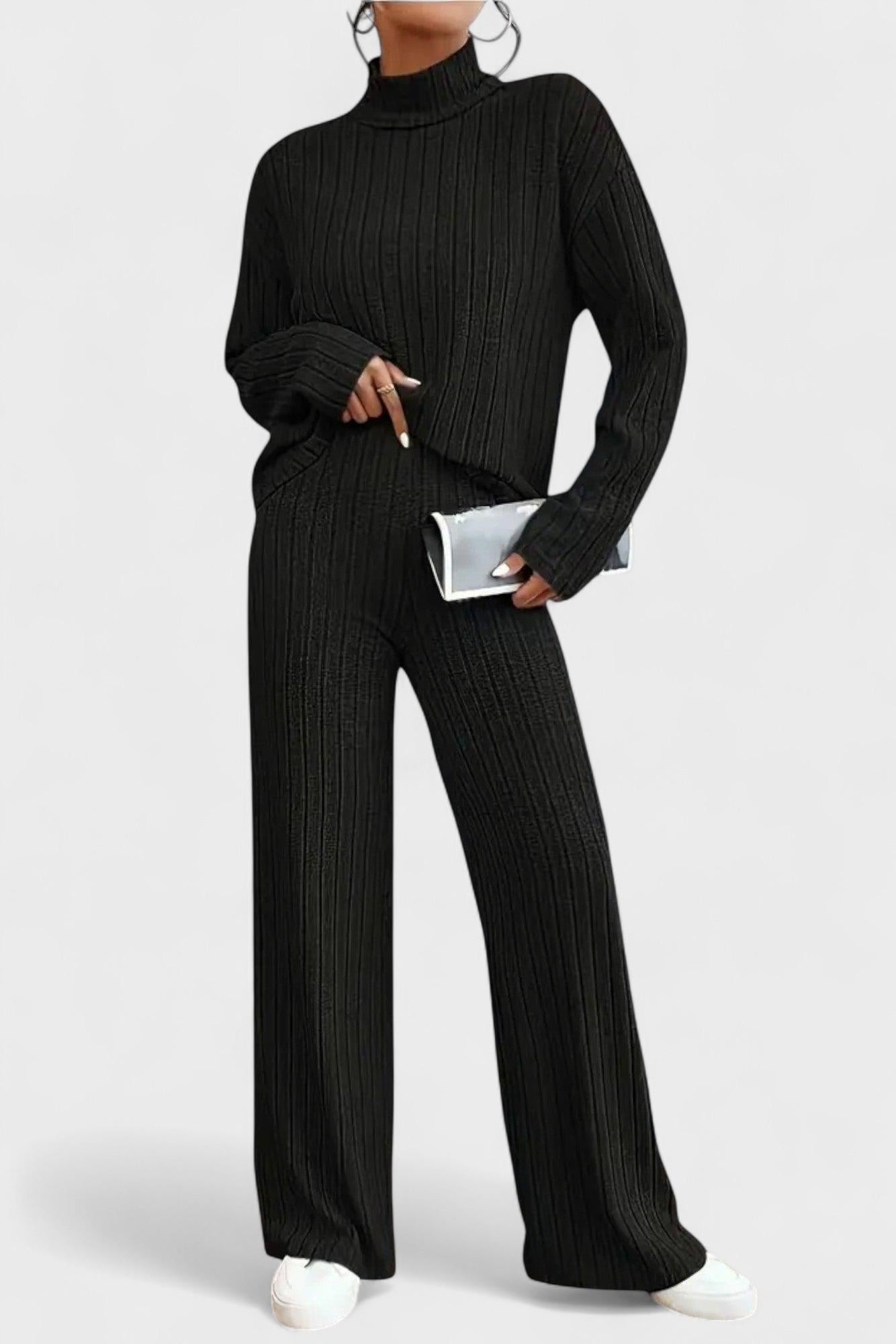 Nadine, Ribbed Knitted Jumper & Wide-Leg Trousers Set