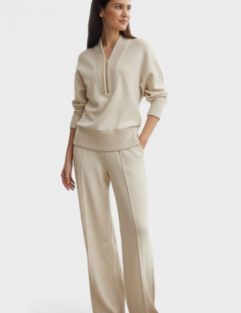 Nellie, Zip-Front Knitted Top & Trousers Set