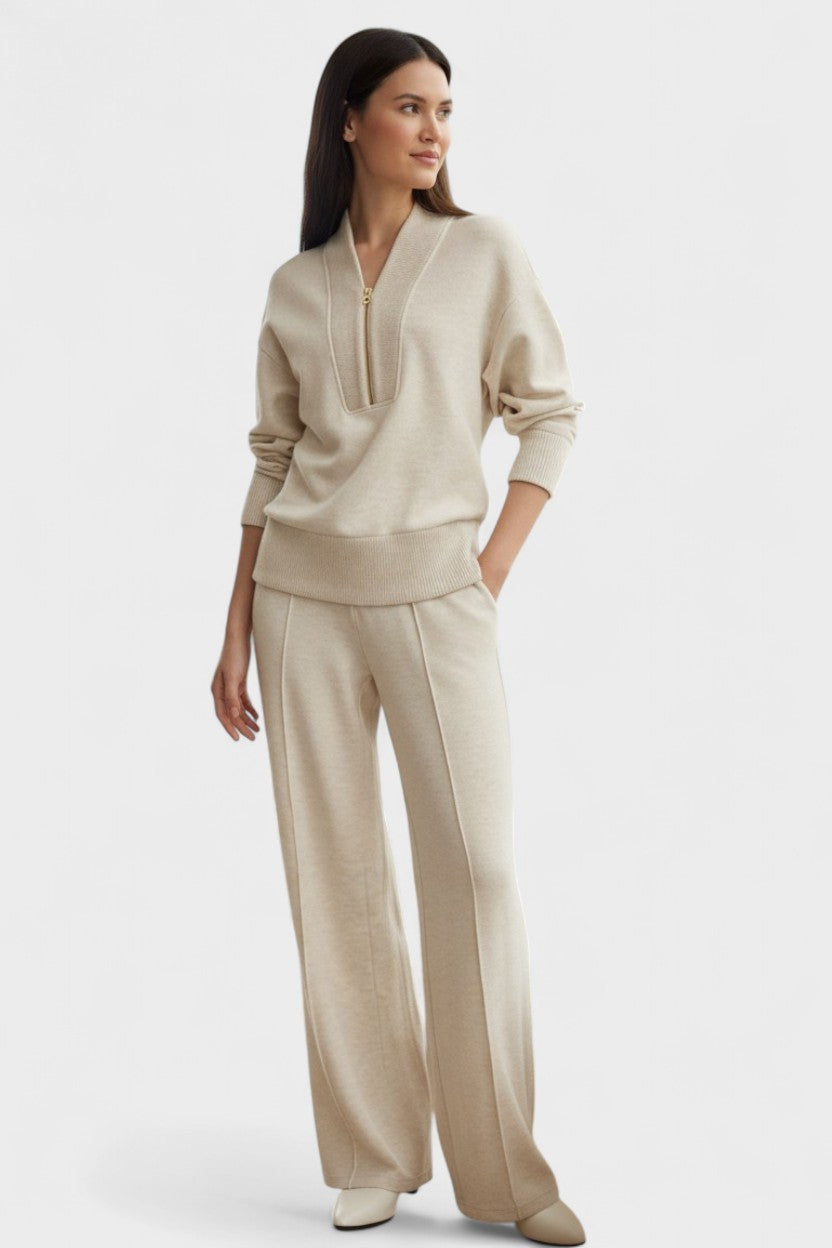 Nellie, Zip-Front Knitted Top & Trousers Set