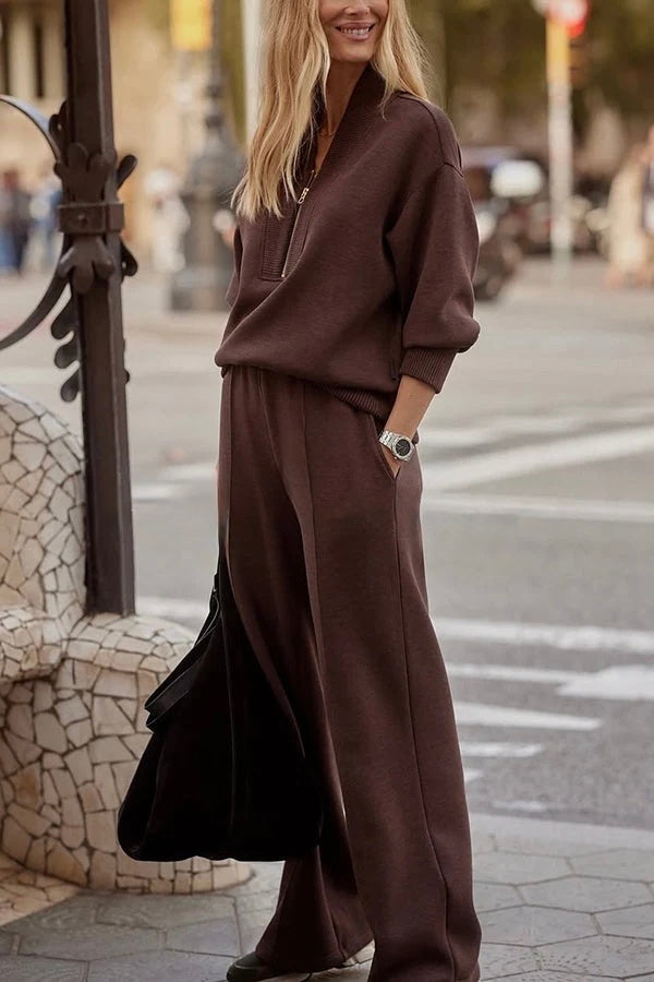Nellie, Zip-Front Knitted Top & Trousers Set