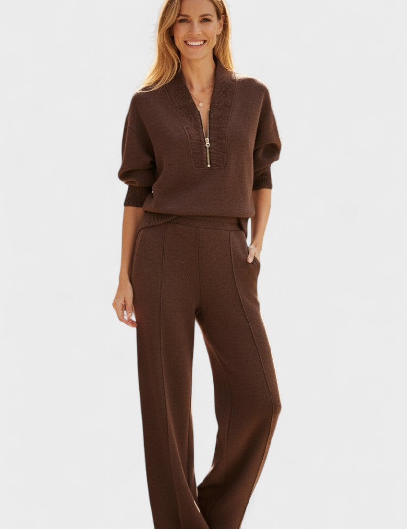 Nellie, Zip-Front Knitted Top & Trousers Set