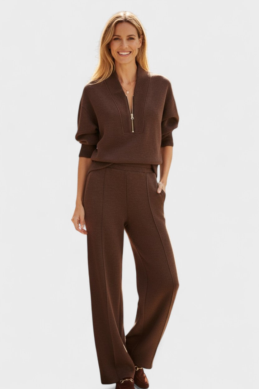 Nellie, Zip-Front Knitted Top & Trousers Set