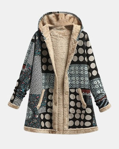 Nova Monochrome Retro Fleece Jacket with Polka Dot Pattern