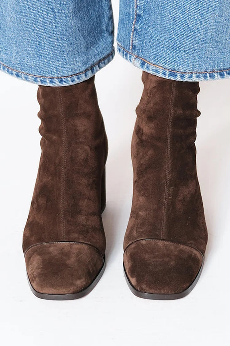Alma, Suede Heeled Ankle Boots