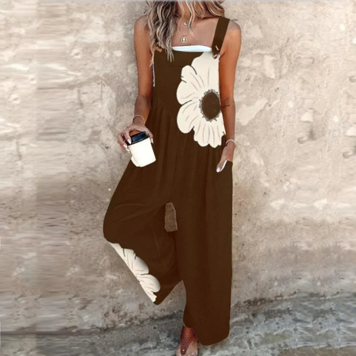 Comfortable printed overalls, close-up