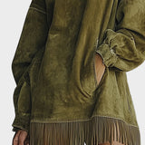 Hattie | Faux Suede Roll Neck Dress with Fringing