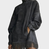 Hattie | Faux Suede Roll Neck Dress with Fringing