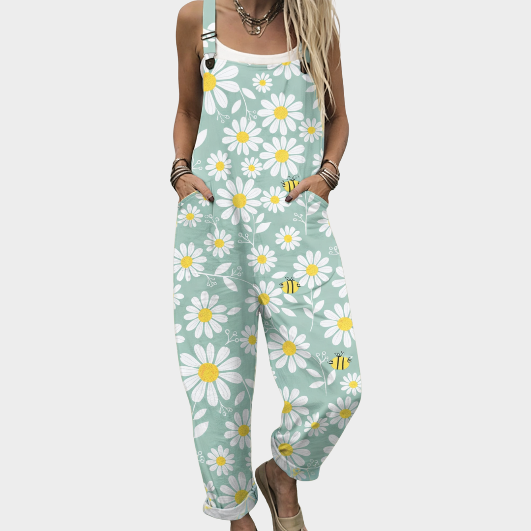 Comfortable printed overalls, front view