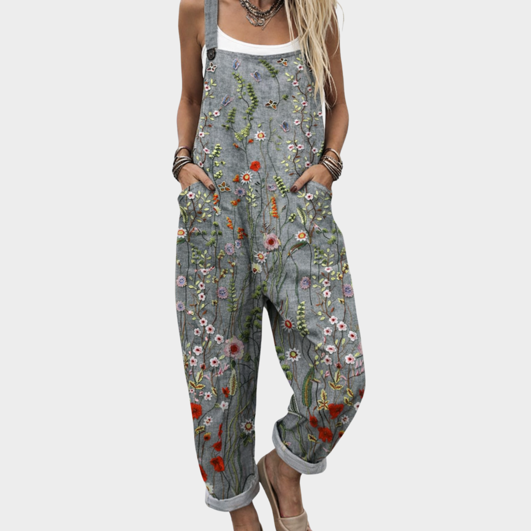 Comfortable printed overalls, front view