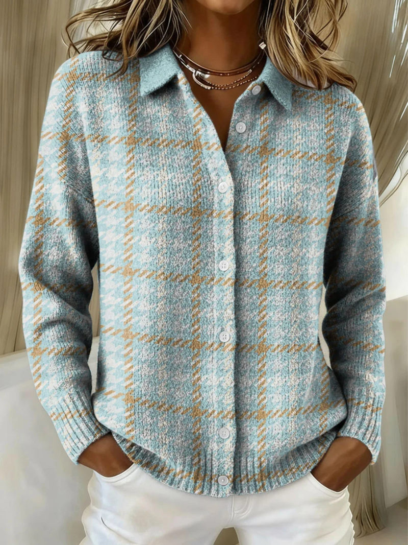 Clara Sky Blue Checked Button Knit