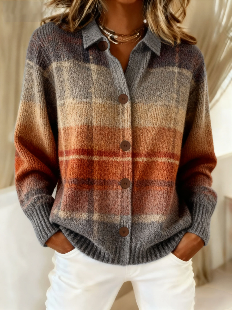 Edith Autumn Ombre Check Cardigan