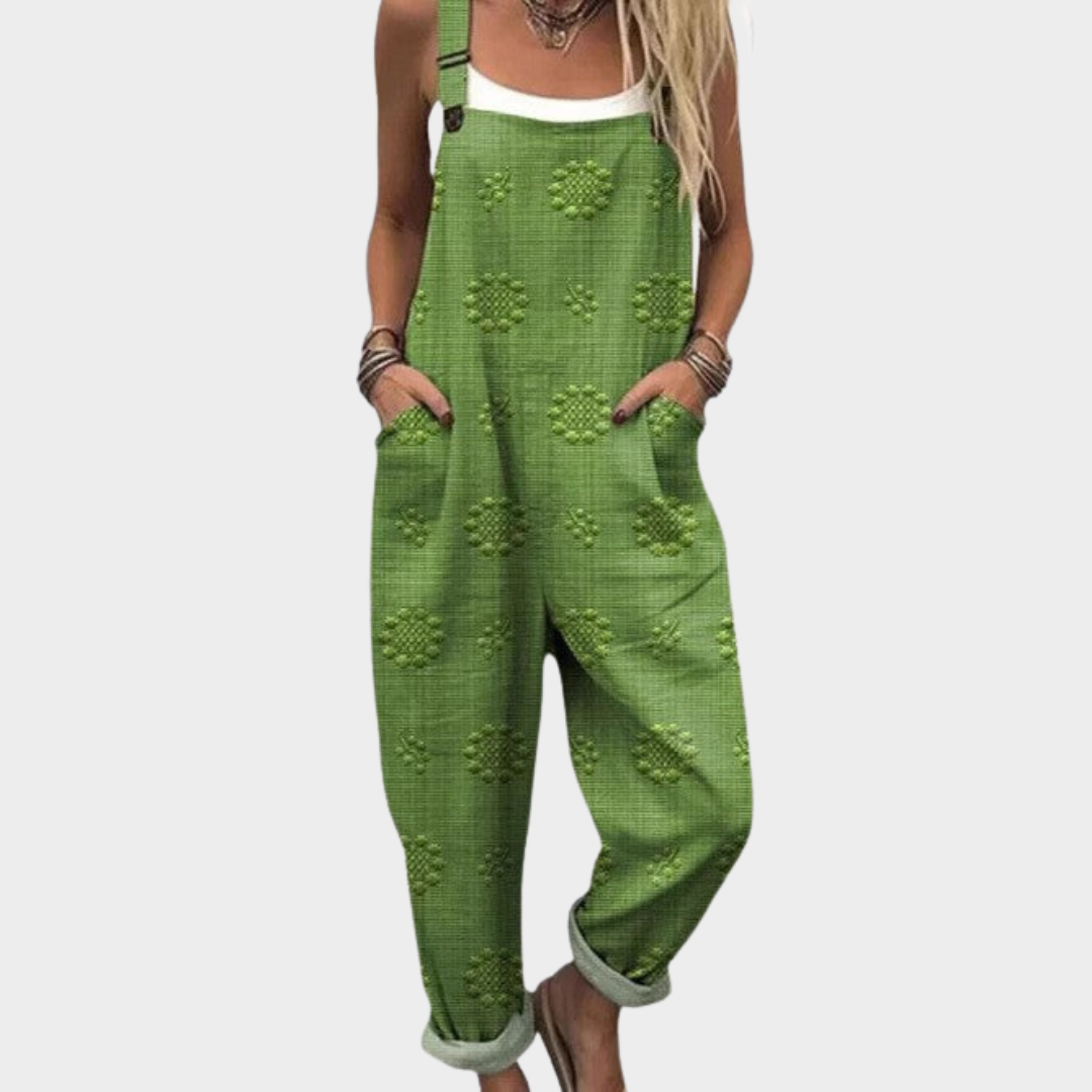 Comfortable printed overalls, front view