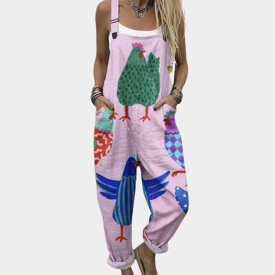 Comfortable printed overalls, front view