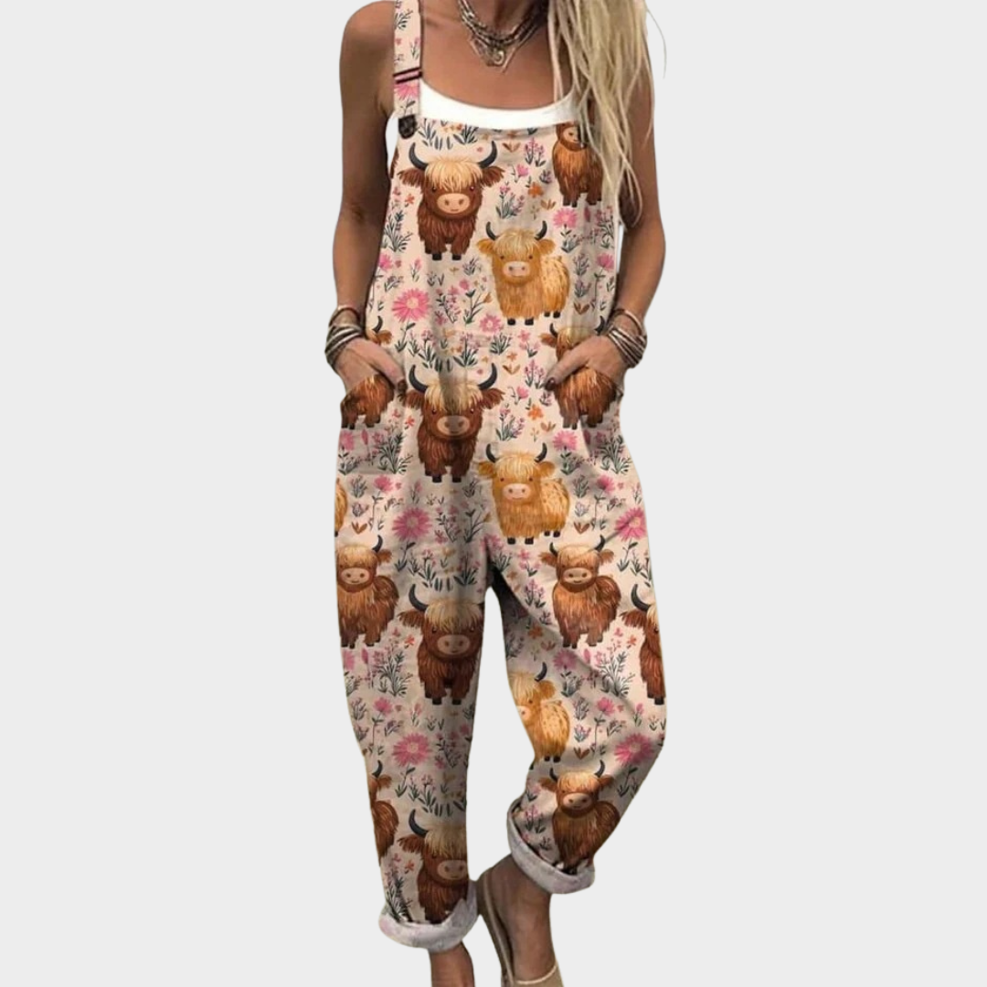 Comfortable printed overalls, front view